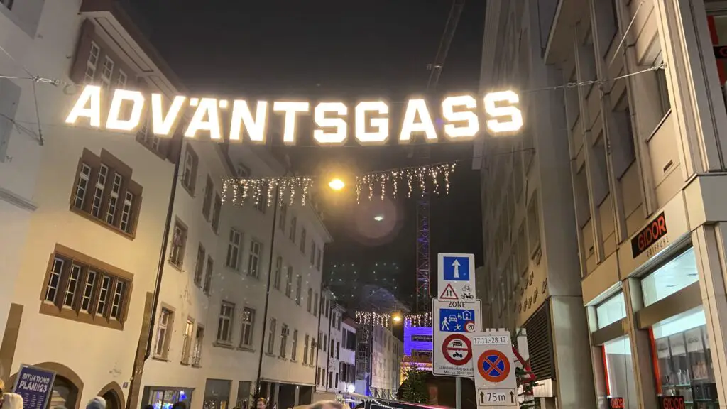 Basel switzerland christmas market adväntsgass sign