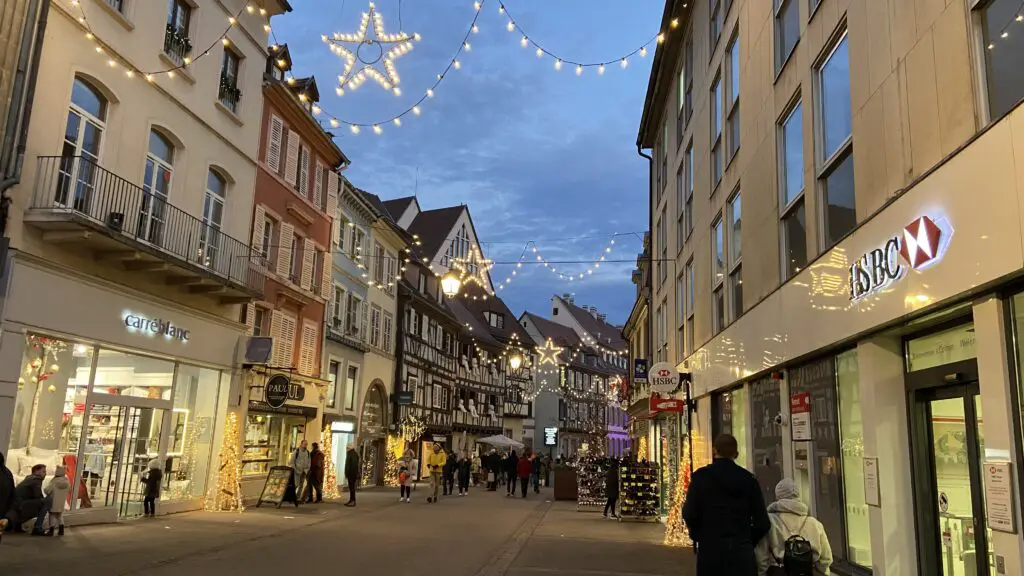 colmar france christmas markets and streets with christmas lights