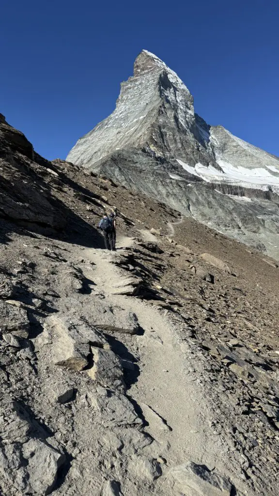 Matterhorn view while hiking in Zermatt on the hornli hut trail