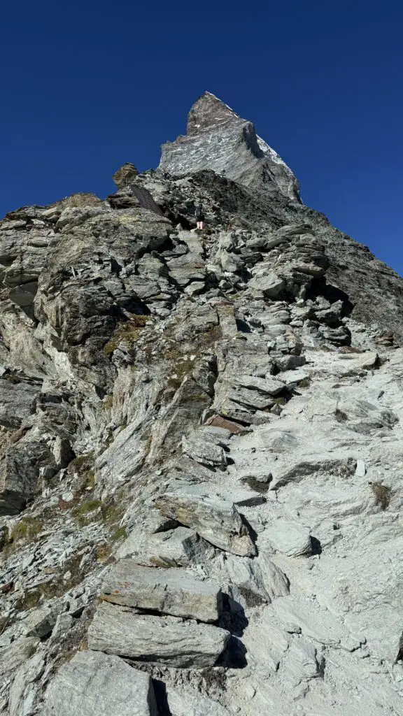 matterhorn views on the final climb up to the hornli hut in zermatt switzerland