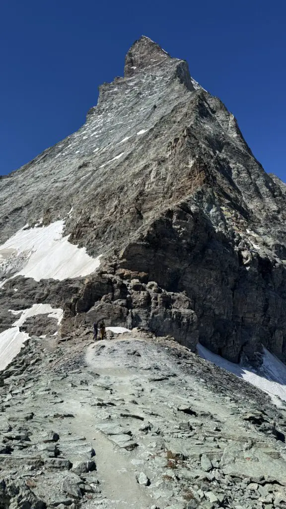 view of the matterhorn from behind the hornli hut high above zermatt switzerland