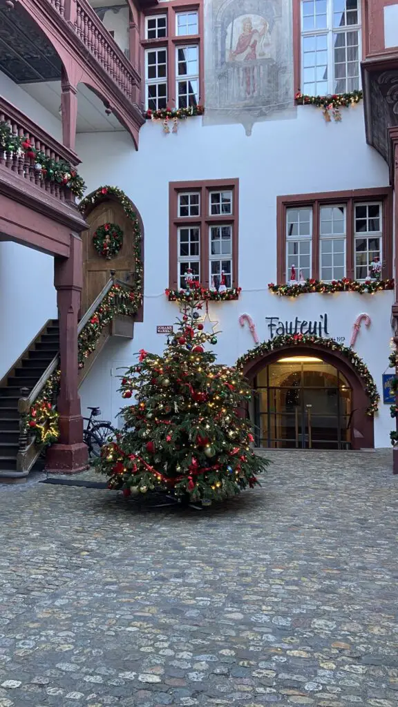 basel switzerland magical courtyards outdoor decorated for christmas