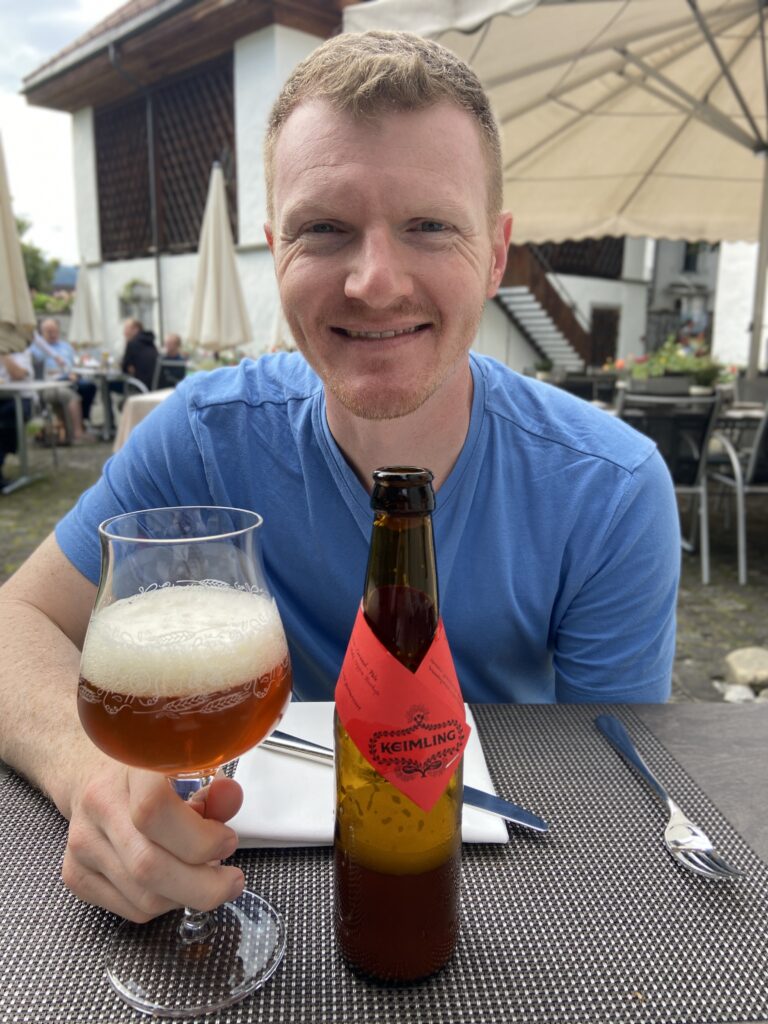 brett aplin from aplins in the alps drinking swiss beer in stans switzerland