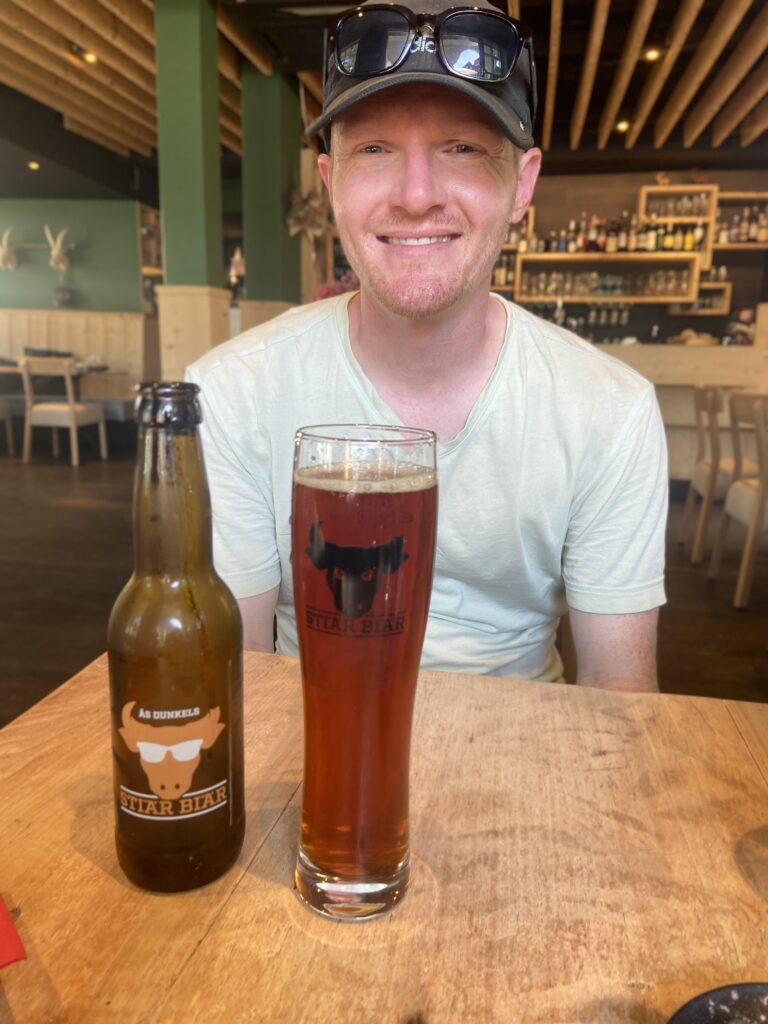 aplins in the alps drinking swiss beer in stans switzerland