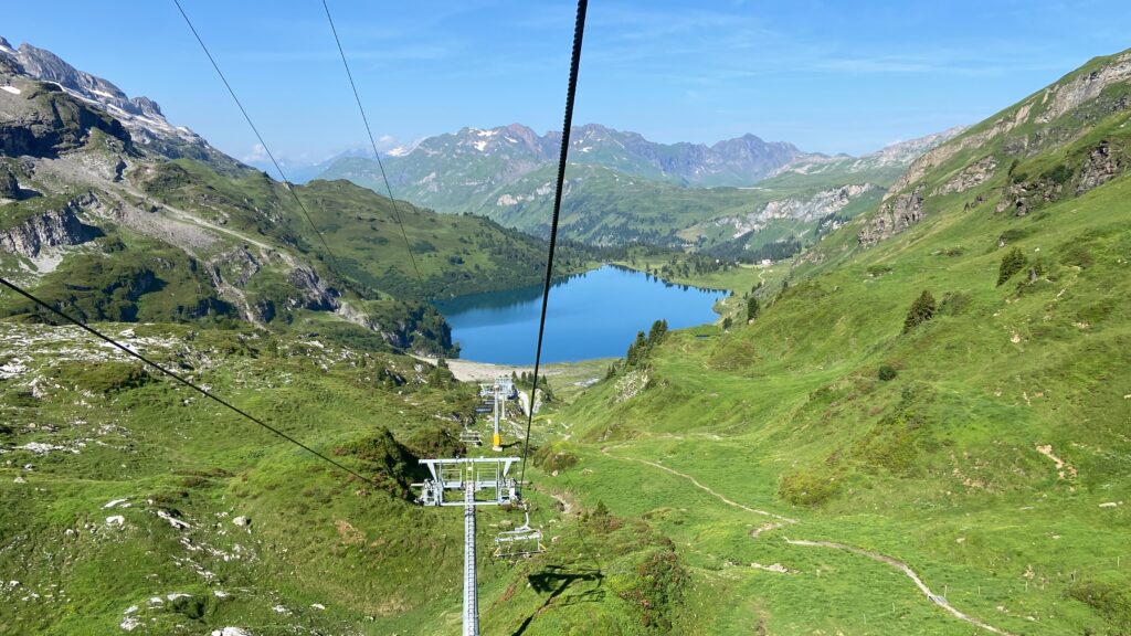 riding the chair lift from joch pass to engstlensee