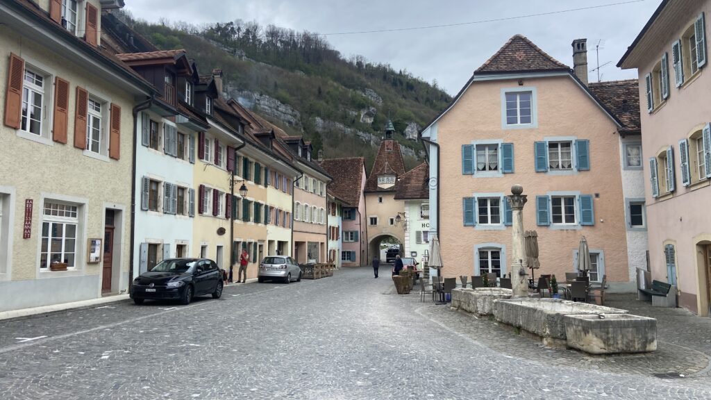 colorful buildings in swiss medieval village