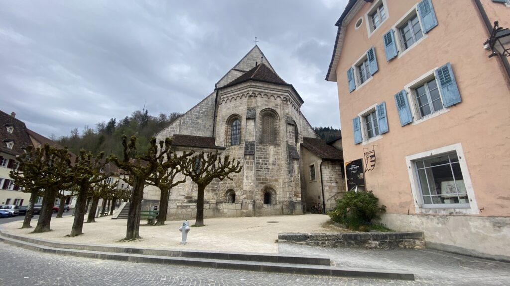 cathedral and monastery in saint-ursanne switzerland medieval village