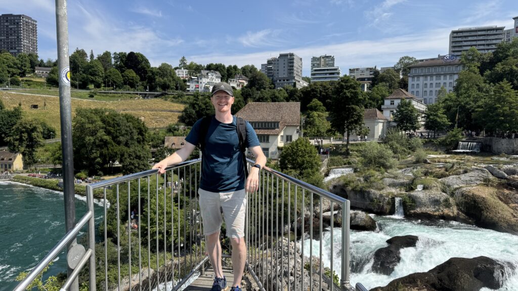 rhine falls switzerlandd brett on the rock from aplins in the alps