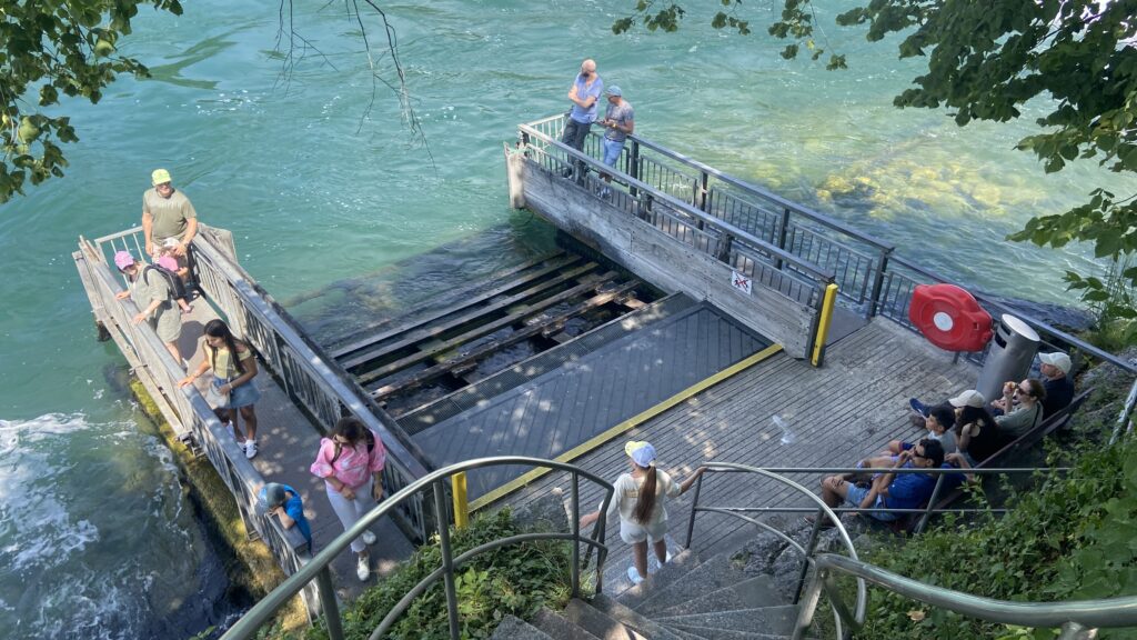 switzerland rhine falls yellow boat the rock experience dock