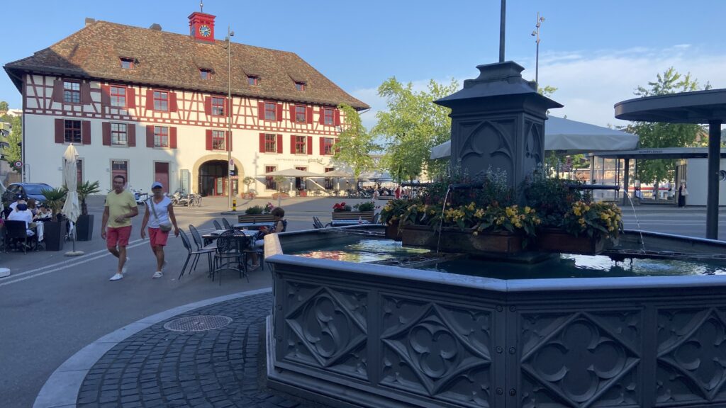 schaffhausen fountain by boat dock