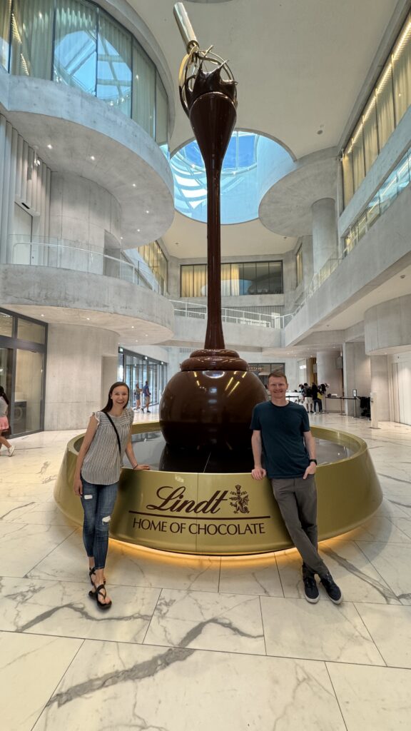 lindt chocolate fountain Jana and Brett aplins in the alps
