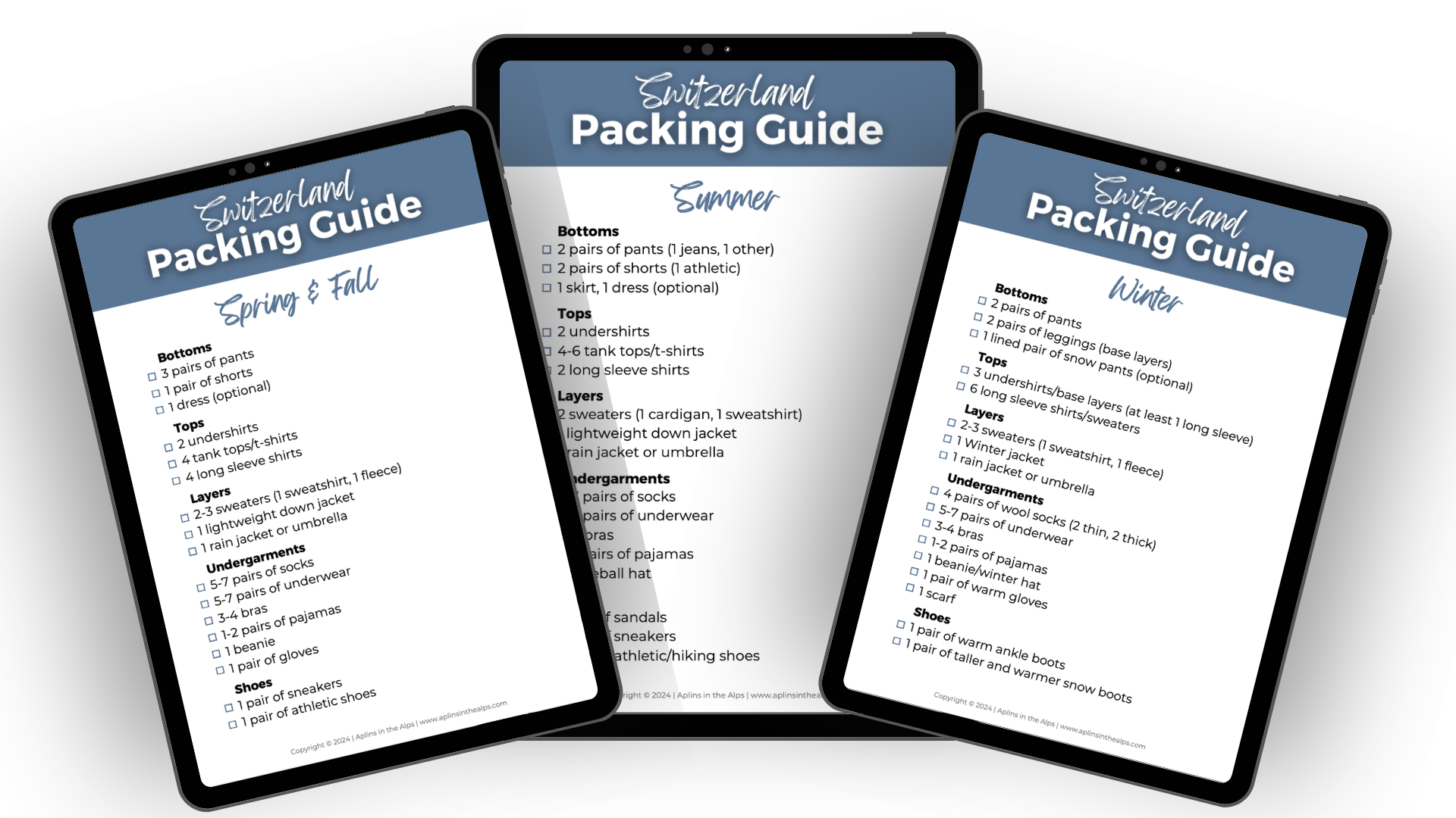 Switzerland Packing Lists
