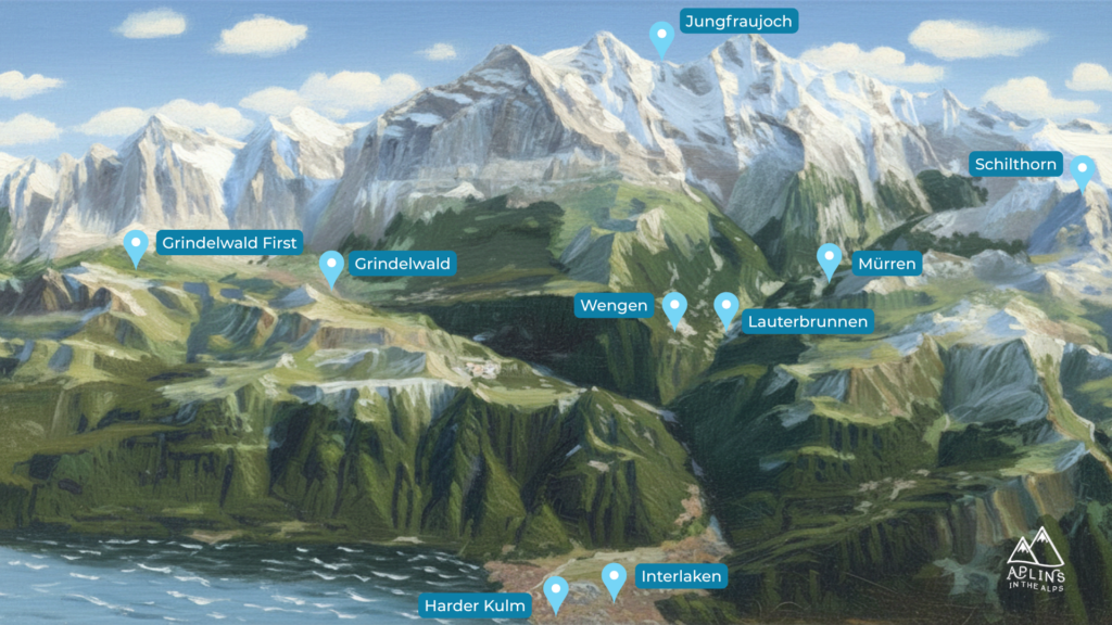 Jungfrau Region painting 9 Murren switzerland gimmelwald switzerland by aplins in the alps