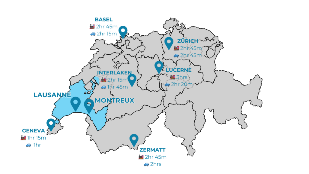 Swiss Riviera transportation map how far is montreux from other swiss destinations