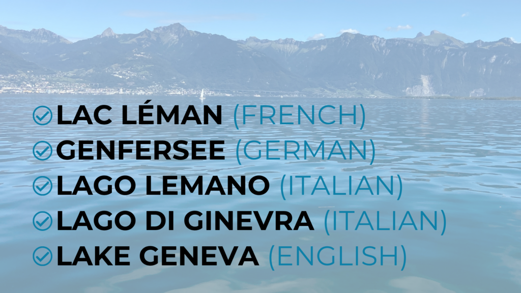 how to say lake geneva in french german italian and english