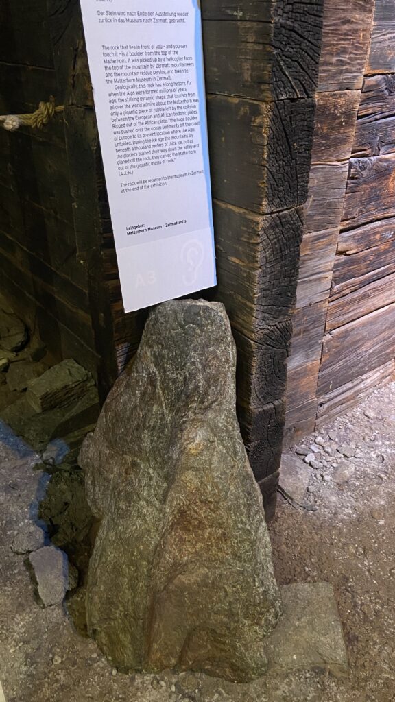 rock from the matterhorn view of rope in matterhorn museum zermatt switzerland