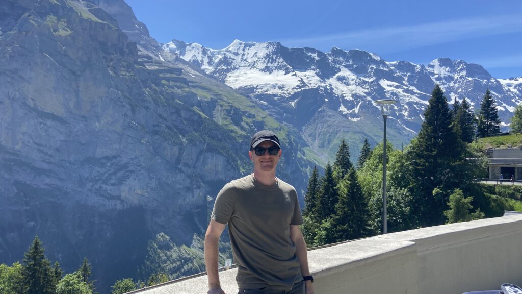 brett on the murren switzerland blm train station terrace